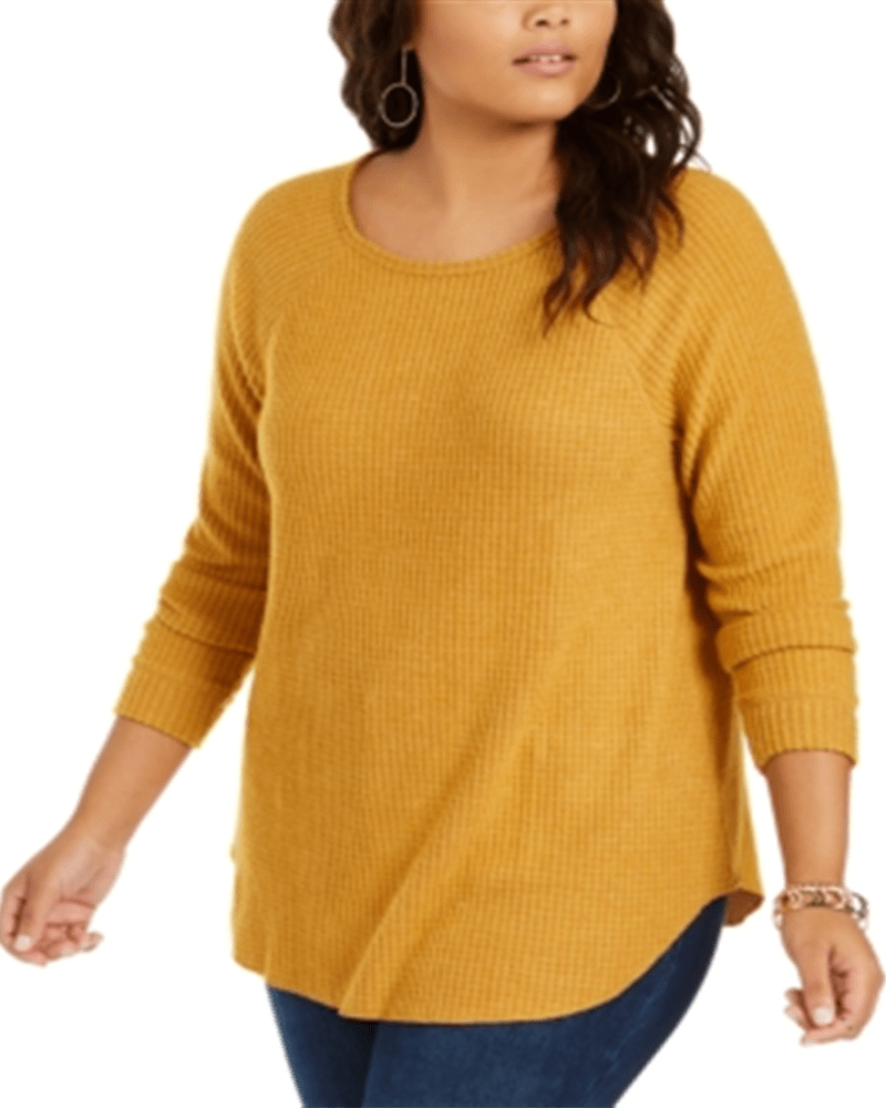 Front of a model wearing a size 3X Planet Gold Women's Trendy Plus Thermal Top Yellow Size 3X in Yellow by Planet Gold. | dia_product_style_image_id:311646